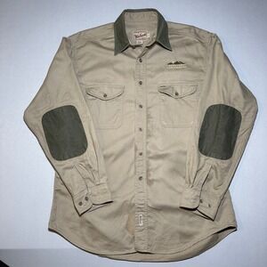 VTG Woolrich Button Up Hiking Shirt L Keystone Colorado Elbow Patch USA Made